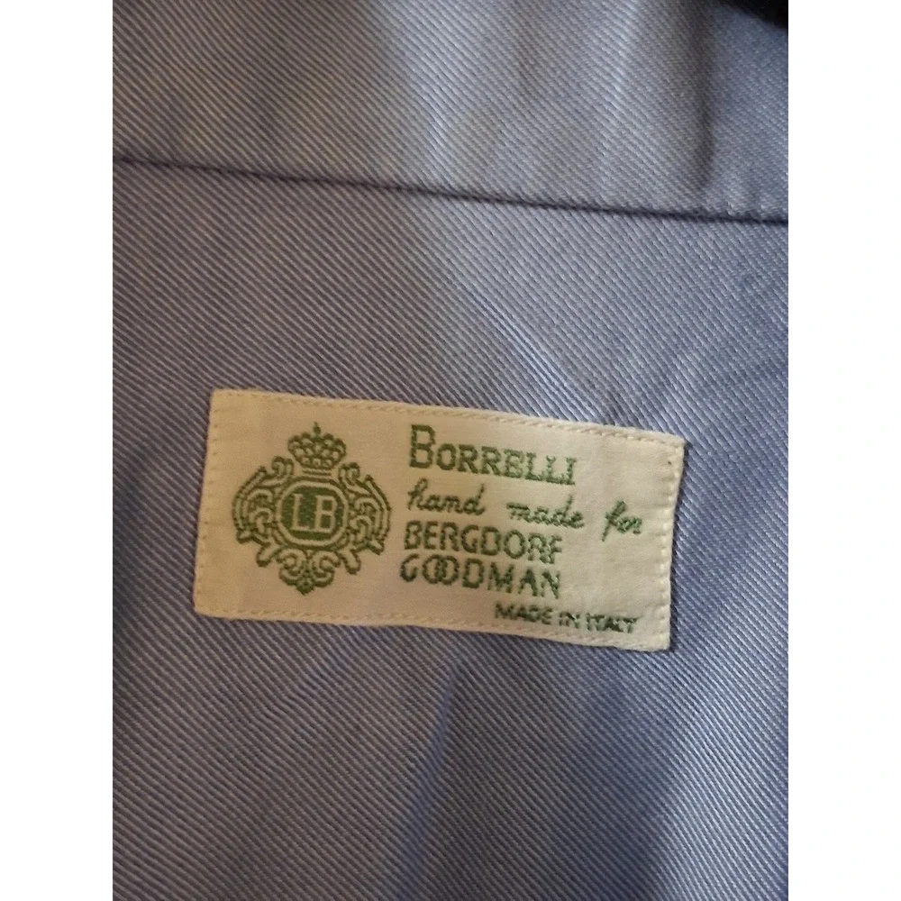 Borrelli Bergdorf Goodman Light Blue Twill French Cuff Dress Shirt Italy 17 43